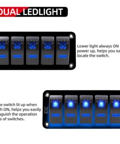 Alternative view of FXC Rocker Switch Aluminum Panel 5 Gang Toggle Switches Dash 5 Pin ON/Off 2 LED Backlit for Boat Car Marine Blue