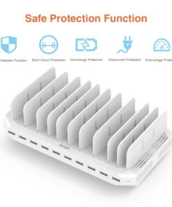 Alxum iPad Charging Station for Multiple Devices, 96W 10 Port Cell Phone Charging Station Organizer,USB Fast Charger Dock Compatible w iPad/iPhone/Android/Kindle/Fire/Kindle Tablet, UL Certified,White 49 61nXym8chL