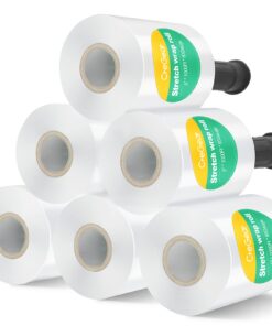 CREGEAR Stretch Wrap Film 6 Pack, Mini Clear Shrink Wrap (5"x1000Ft x80 Gauge) with 2 Reusable Handles, Industrial Stretch Plastic Wrap for Moving Wrapping Plastic Roll & Pallet Wrap,Total 6000 Ft 22 61nYLn6PuML