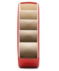 Londo Remote Control Holder with 5 Pockets - Store DVD, Blu-Ray, TV, Roku or Apple TV Remotes - PU Leather with Suede Lining - Slim, Compact Living or Bedroom Storage Red 14 61nZ2ni5XgL