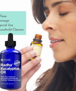 Radha Beauty Eucalyptus Essential Oil 4 oz - 100% Pure & Therapeutic Grade, Steam Distilled for Aromatherapy, Relaxation, Shower, Sauna, Bath, Steam Room and other DIY Projects. 4 Fl Oz (Pack of 1) 23 61naXRDHcjS