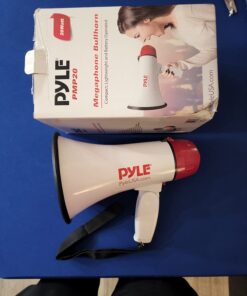 Pyle Megaphone Speaker PA Bullhorn - 20 Watts & Adjustable Vol Control w/ Built-in Siren & 800 Yard Range for Football, Baseball, Hockey, Cheerleading Fans & Coaches or for Safety Drills - PMP20,White 50 61ncCOqj L 1