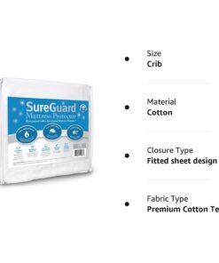SureGuard Crib Size Mattress Protector - 100% Waterproof, Hypoallergenic - Premium Fitted Cotton Terry Cover White 15 61nm7Q0fhaL