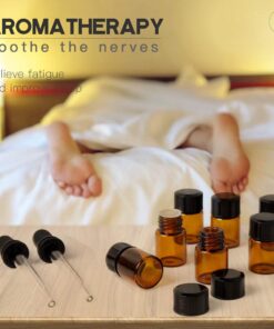 Teenitor Oil Bottles for Essential Oils, 36 Pcs 2 ml (5/8 Dram) Amber Glass Vials Bottles, with Orifice Reducers and Black Caps, with 2 Free Glass Transfer Eye Droppers 28 61nmT7JAXDL