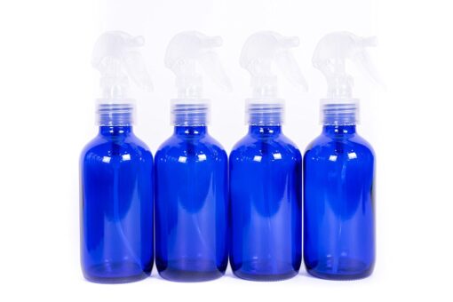 My Oil Gear–Blue 4oz Glass Bottle with Trigger Spray for Essential Oils, Perfumes, Creams, Lotions, and More (4-Pack)