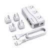 BESTEK Universal Travel Adapter 100-220V to 110V Voltage Converter 250W with 6A 4-Port USB Charging 3 AC Sockets and EU/UK/AU/US/India Worldwide Plug Adapter (White) 01 EU Plug White