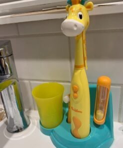 Brusheez® Kids’ Electric Toothbrush Set - Safe & Effective for Ages 3+ - Parent Tested & Approved with Gentle Bristles, 2 Brush Heads, Rinse Cup, 2-Minute Timer, & Storage Base (Jovie The Giraffe) Jovie the Giraffe 30 61ntBt05CL
