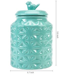 MyGift Vintage Turquoise Ceramic Kitchen Jar with Lid, Cookie Jar Storage Containers Airtight with Embossed Star and Bird Design 14 61nuUyOQNUS