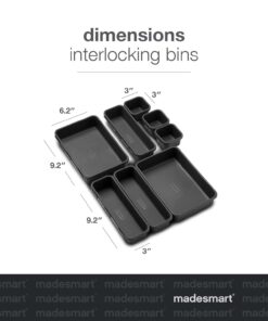 Madesmart 8-Piece Interlocking Bin Pack for Drawer Organization, Plastic Interlocking Junk Drawer Organizer Tray, Granite 33 61nwMK614zL