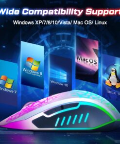 VersionTECH. Wired Gaming Mouse, Computer Mouse Ergonomic Mice with 7 LED Lights RGB Backlit, 6 Programmable Buttons, 4 Adjustable DPI for Laptop PC Gamer Desktop Chromebook Mac Games-White white 31 61nwoYhiJIL