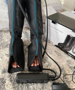 FIT KING Leg Massager with Heat - Upgraded Leg Compression Massager for Circulation and Pain Relief, FSA HSA Approved Foot and Leg Massager Compression Boot for Edema, Relax Recover - Gift for Dad Mom Classis Black With Blue 1 Pair (2PCS) 44 61o2kFM8zEL