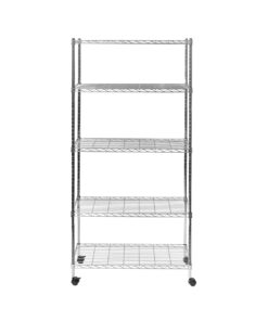 Seville Classics 5-Tier Steel Wire Shelving with Wheels, 30" W x 14" D, Chrome 5-Tier, 30" W x 14" D Silver 30 61o2smCxFeS