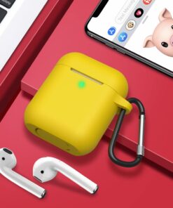 SATLITOG AirPods Case Cover with Secure Lock Keychain, Protective Silicone Cover Compatible with Apple AirPods 2nd & 1st Charging Case - Yellow 40 61o7qLsOGTL 1