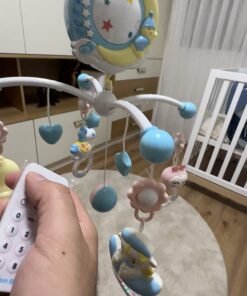 Mini Tudou Baby Musical Mobile Crib with Music and Lights, Timing Function, Projection, Take-Along Rattle and Music Box for Babies Boy Girl Toddler Sleep Blue 26 61o80LCZPhL