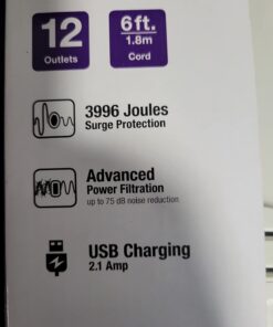 Belkin USB Power Strip Surge Protector - 12 AC Multiple Outlets & 2 USB Ports - 6 ft Long Flat Plug Extension Cord for Home, Office, Travel, Computer Desktop & Charging Brick - White (3,996 Joules) 1 Pack 33 61oAa0MHwiL
