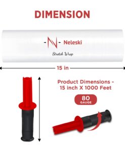 Alternative view of Stretch Wrap Roll with Handle 15” x 1000Ft – 80 Gauge – Heavy Duty Plastic Shrink wrap Roll with Rotating Handles for Pallet Wrap Film - Plastic Wrap for Moving Supplies - Shrink Wrap for Moving, 15 Inch