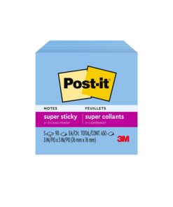 Post-it Super Sticky Notes, 3x3 in, 5 Pads, 2x the Sticking Power, Blue Sapphire, Recyclable (654-5SSBW) Mediterranean Blue 24 61oAdjOJ6fL