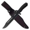 Survivor Outdoor HK-1036 Series Fixed Blade Outdoor Knife, Black Straight Edge Blade, Black Rubber Handle 10.5"