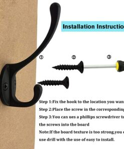 IBosins 10 Pack Heavy Duty Dual Coat Hooks Wall Mounted with 40 Screws Retro Double Hooks Utility Black No Rust Hooks for Coat, Scarf, Bag, Towel, Key, Cap, Cup, Hat (Black) 20 61oCiWprBKL