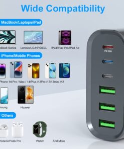 USB C Fast Charger, 160W USB C Charging Station GaN 6-Port USB C Wall Charger Block, Portable Multiport USB C Power Adapter for MacBook Pro/Air,iPad Pro,iPhone 14/13/Mini/Pro/13Pro Max/12 Galaxy Note 28 61oCsK64wCL
