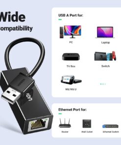UGREEN Ethernet Adapter USB to 10 100 Mbps Network Adapter RJ45 Wired LAN Adapter for Laptop PC Compatible with Nintendo Switch Wii Wii U MacBook Chromebook Surface Windows macOS Linux (Black) Black 36 61oGTTuZkAL