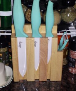 Ceramic Knife Set with Block - Chef Knife, Utility Knife, Paring Knife Rust Proof Sharp Turquoise Kitchen Knife Set with Wood Block and Fruit Peeler 42 61oJjCyJz3L 1
