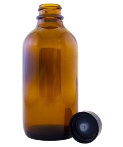 Alternative view of Pack of 12 - 4 oz Amber Glass Boston Round Bottles w/ Black Phenolic Cone Lined Caps