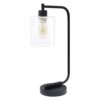 Simple Designs LD1036-BLK Bronson Antique Style Industrial Iron Lantern Desk Bedside Glass Shade Table Lamp, Black No Bulb