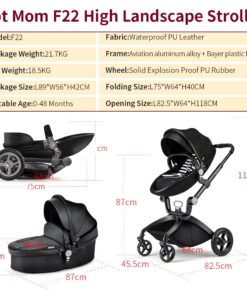 Hot Mom Baby Stroller: Baby Carriage with Adjustable Seat Height Angle and Four-Wheel Shock Absorption,Reversible,High Landscape and Fashional Pram (Black) Black 43 61oQiAks1fL