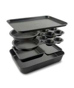 Elbee Home 8-Piece Nonstick Aluminized Steel, Space Saving Baking Set , With Deep Roasting Pan, Cookie Sheet, Cake Pans, Muffin Pans and Baking Pan PFOA & PFOS Free 18 61oS8wedLAL