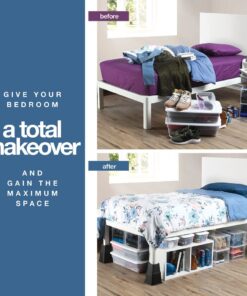 Adjustable Stackable Bed Frame Risers for Elevation & Under-Bed Storage - Heavy-Duty Furniture Riser for Table, Couch, Desk, and Chair - Set of 4 Large & 4 Small Bed Lifts - Black Home It 25 61oTIwg0rNL 1