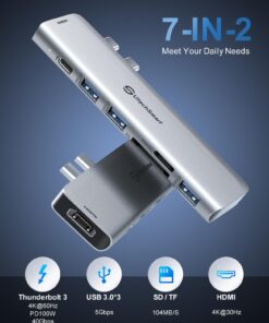 USB C Hub Adapter MacBook - UtechSmart 7 in 2 MacBook Pro/Air Accessories Multiport Adapter with Thunderbolt 3 Port, 100W PD 4K@30Hz, 40Gbps 4K HDMI, 3*USB3.0 Data Port SD and MicroSD Card Reader 24 61oTblKxOWL