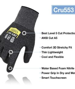 DEX FIT Level 5 Cut Resistant Gloves Cru553, 3D-Comfort Fit, Firm Grip, Thin & Lightweight, Touch-Screen Compatible, Durable, Breathable & Cool, Machine Washable; Black Grey M (8) 1 Pair Medium (1 Pair) Blackgrey 12 61oVFlyTiVL