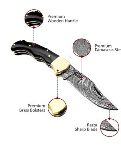 Best.Buy.Damascus1 Pocket knife Buffalo Horn Damascus knife, Pocket Knife For Men, 4pcs Knife Set, Folding Knife, With knife Sharpeners, Premium Quality gifts for men Black 29 61oWK5piIDL