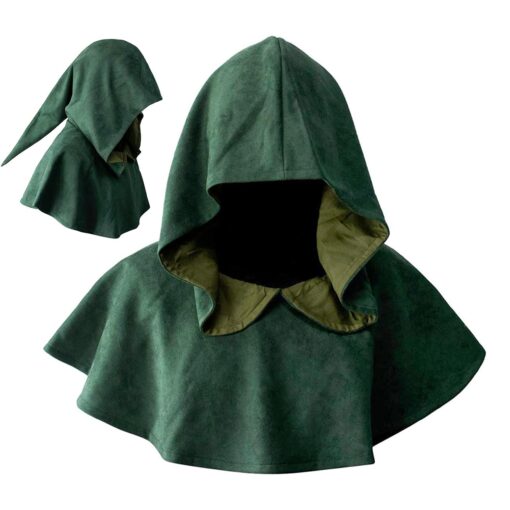 DAZCOS Multicolor Medieval Cowl Hat Durable Faux Suede Pagan Cosplay Accessory Green