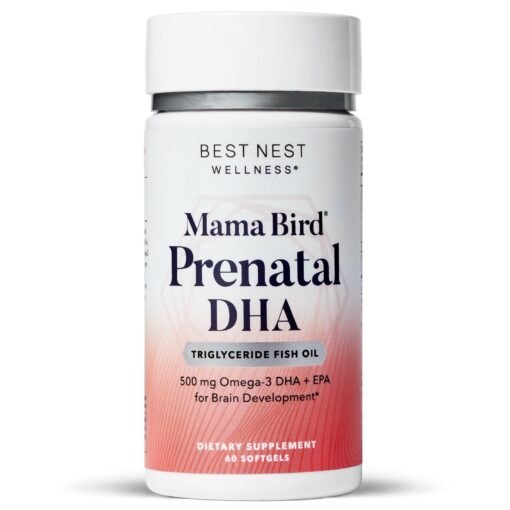 Best Nest Wellness Mama Bird Prenatal DHA Vitamin, Triglyceride Fish Oil, Supports Baby's Brain & Eyes, Easy to Swallow Softgels, Bonus Healthy Pregnancy & Lactation Secrets, Lemon, 60 Ct Fish Oil DHA