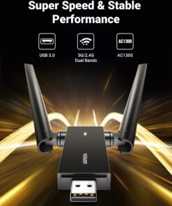 UGREEN USB WiFi Adapter, WiFi Adapter with AC1300 5dBi High Gain Dual Antennas, 5G/2.4G Dual Band, 164ft Wide Range, USB 3.0 WiFi Adapter for Desktop PC Laptop, Support Windows 11/10/8.1/8/7 51 61ogIlLq7eL
