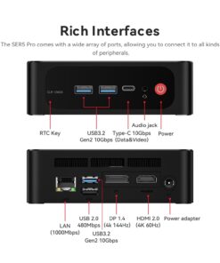 Beelink Mini PC AMD Ryzen 7 5700U Up to 4.3GHz 8C/16T, SER5 16GB RAM 1TB SSD Graphics 8core 1900 MHz, M.2 SSD NVME 2280 Mini Computer WiFi 6/BT5.2/HDMI/DP/USB3.2,Gaming/Office R7-5700U 16G+1TB 16 61okonGSL