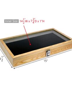 Alternative view of MOOCA Wooden Jewelry Display Case, Jewelry Organizer Case with Tempered Glass Top Lid & Removable Black Velvet Pad, Natural Wood Color