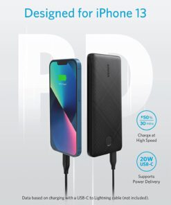 Alternative view of Anker Portable Charger, USB-C PortableCharger 10000mAh with 20W Power Delivery, 523 Power Bank (PowerCore Slim 10K PD) for iPhone 14/13/12 Series, S10, Pixel 4 and More (Black) Black