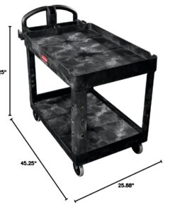 Rubbermaid Commercial Products 2-Shelf Utility/Service Cart, Medium, Lipped Shelves, Ergonomic Handle, 500 Lbs Capacity, for Warehouse/Garage/Cleaning/Manufacturing (FG452088BlA) Black 53 61opj0u7MUL