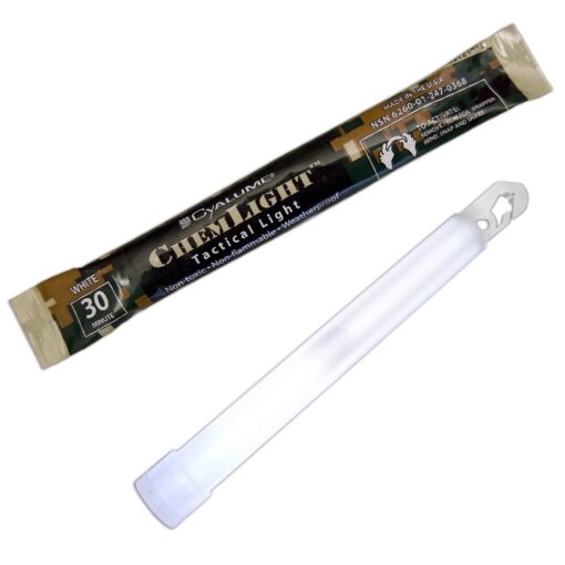 Cyalume - 9-03680 ChemLight Military Grade Chemical Light Sticks – 30 Minute Duration Light Sticks Provide Intense Light, Ideal as Emergency or Safety Lights and Much More, Standard Issue for U.S. Military Personnel – White, 6” Long (Pack of 10) White-HI