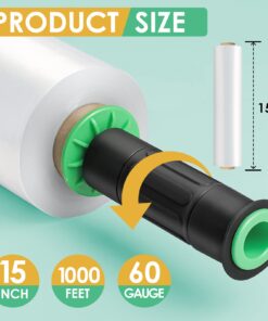 Stretch Film/Wrap with Handles, CreGear 15 Inch x 1000 Feet Shrink Wrap 2 Pack, Industrial Strength Plastic Wrap Roll, Heavy Duty Shrink Film Rolls for Moving Packing Storage Pallet, 60 Gauge, Clear Clear-15*1000*60-2pack 27 61orffwzpL 1