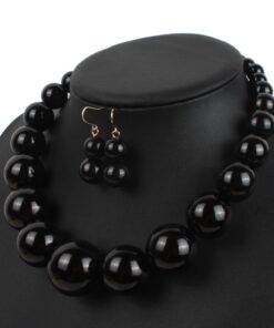 KOSMOS-LI Large Style Big Imitate Pearl Strand Choker Necklace With Earrings Set Black 9 61ot3pjzMqL