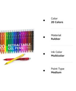 Shuttle Art Colored Gel Pens, 20 Colors Retractable Gel Ink Pens with Grip, Medium Point (0.7mm) Smooth Writing for Adults and Kids Writing Journaling Taking Notes Drawing at School Office Home 30 61ozk2linWL