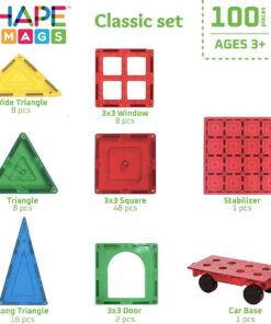 Shapemags Magnetic Tiles for Kids 100 Piece Set - Educational 3D Magnetic Building Blocks for Toddlers - Construction Magnet Toys Kit with Car Base and Stabilizer Plate 100pcs 21 61p0BifcPBL