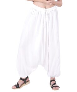 CandyHusky Loose Harem Pants for Men & Women - Yoga, Genie, Cargo, One Size Fits Rayon White 8 61p3pUWjeGS