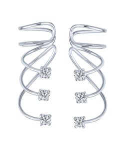 Minimalist Signal Triple Spiral CZ Curved Crawlers Wire Cartilage Ear Pin Cuff Wrap Earring For Women Teen Rose 14K Yellow Gold Plated .925 Sterling Silver Triple Spiral Silver 8 61p57ilD2wS