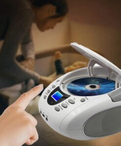 LONPOO CD Player Portable Boombox with FM Radio/USB/Bluetooth/AUX Input and Earphone Jack Output, Stereo Sound Speaker & Audio Player,White White 11 61p6SySXFLL