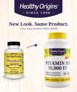 Healthy Origins Vitamin D3 (Lanolin) 10,000 IU Softgel - Bone Health and Immune Support Supplement - Easily Absorbable Vitamin D Supplements - Gluten-Free Vitamin D3 Supplement - 360 Softgels 360 Count (Pack of 1) 18 61p7mDK oVL